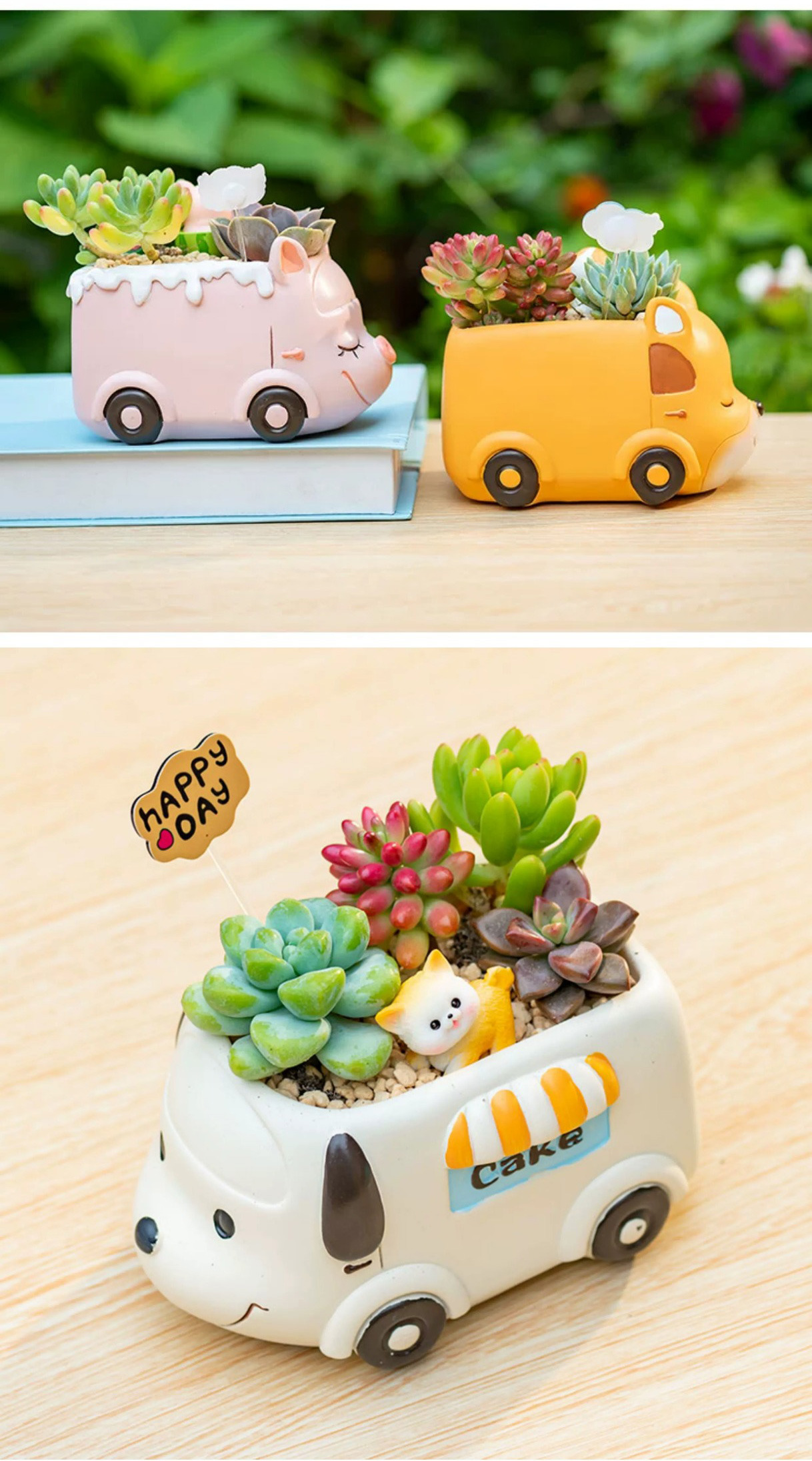 cute cartoon animal car succulent planters for kids room decor gift