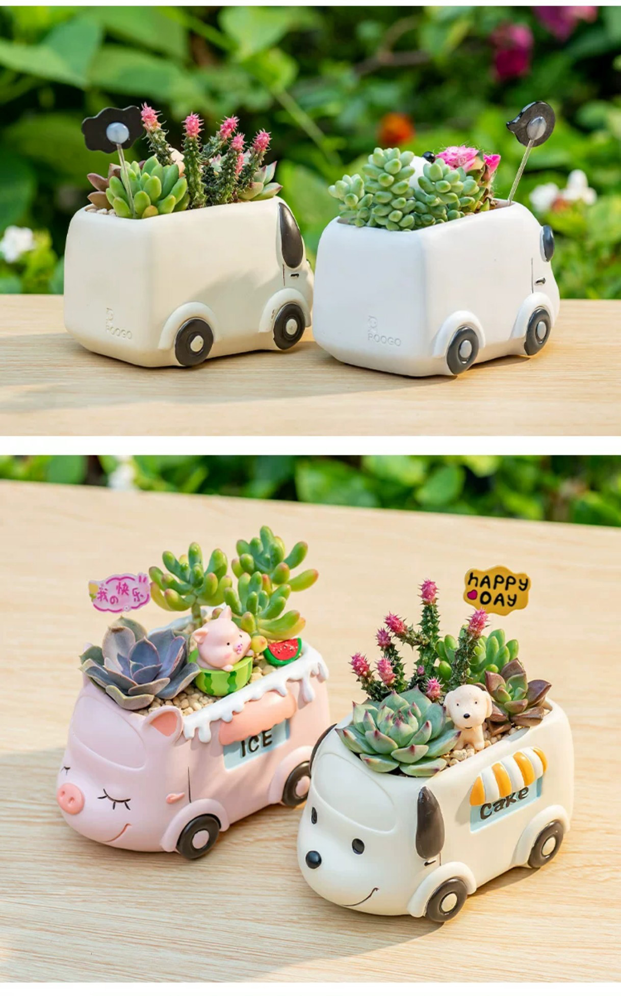 cute cartoon animal car succulent planters for kids room decor gift