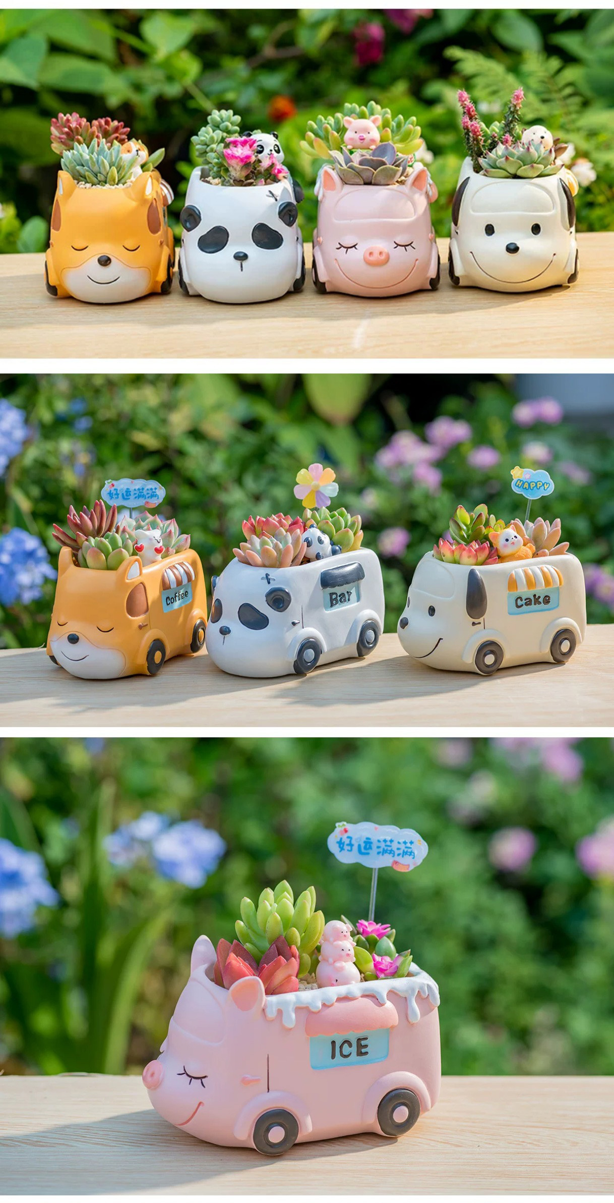 cute cartoon animal car succulent planters for kids room decor gift