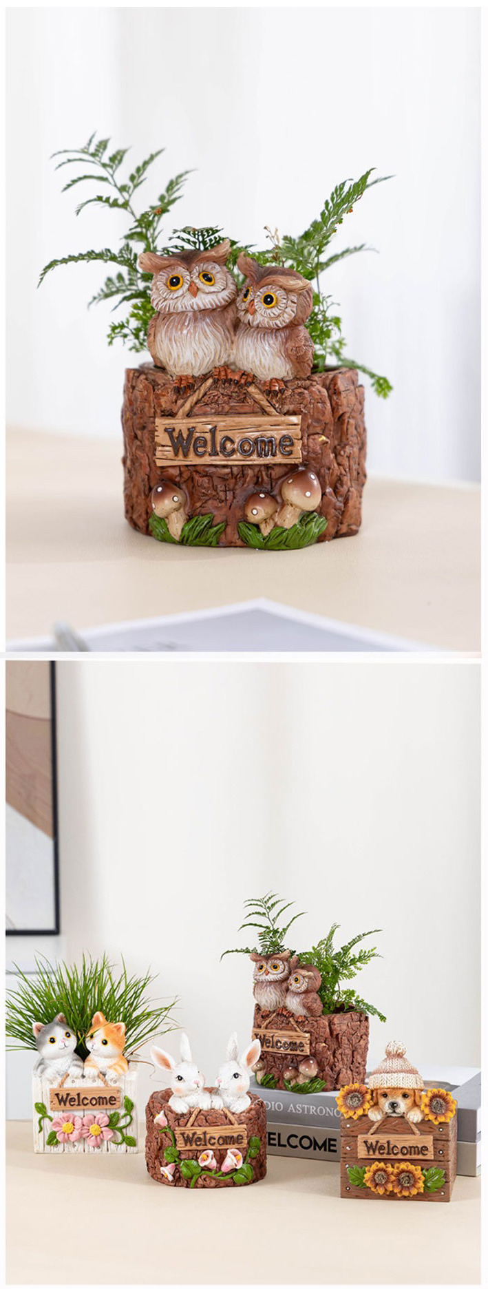 cute animal resin succulent planters | decorative owl, rabbit, cat, dog pots
