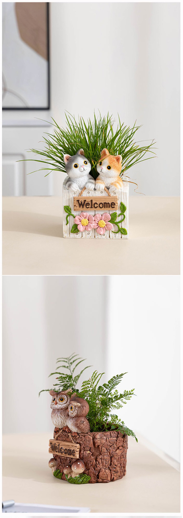 cute animal resin succulent planters | decorative owl, rabbit, cat, dog pots