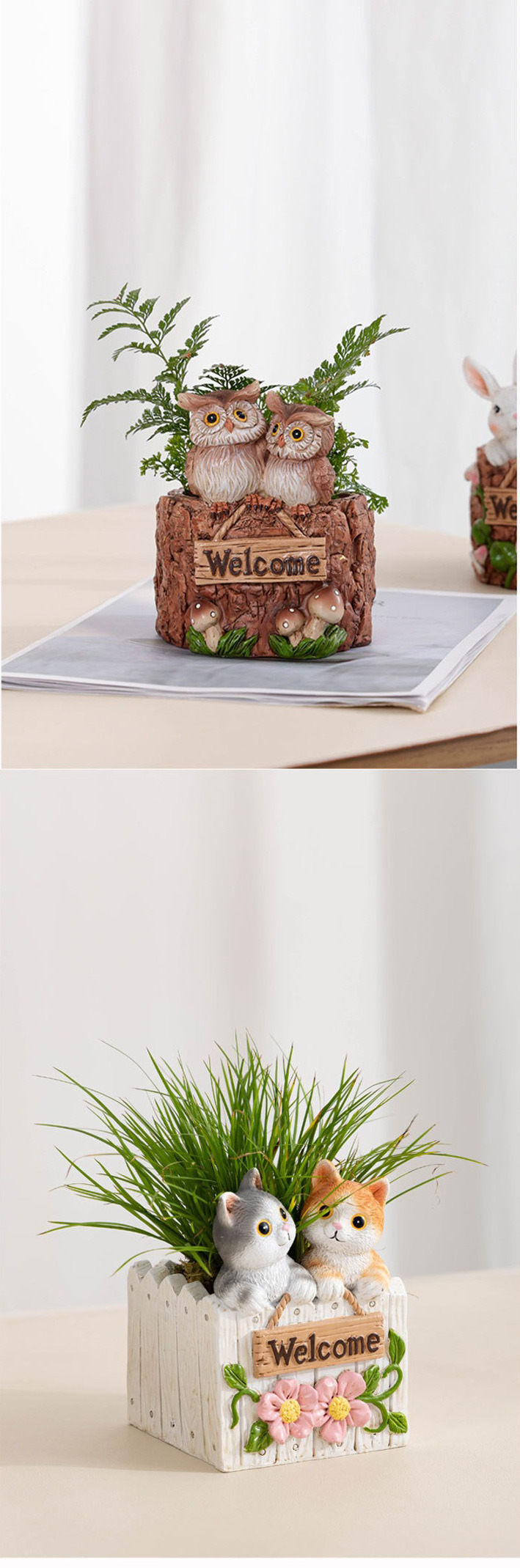 cute animal resin succulent planters | decorative owl, rabbit, cat, dog pots