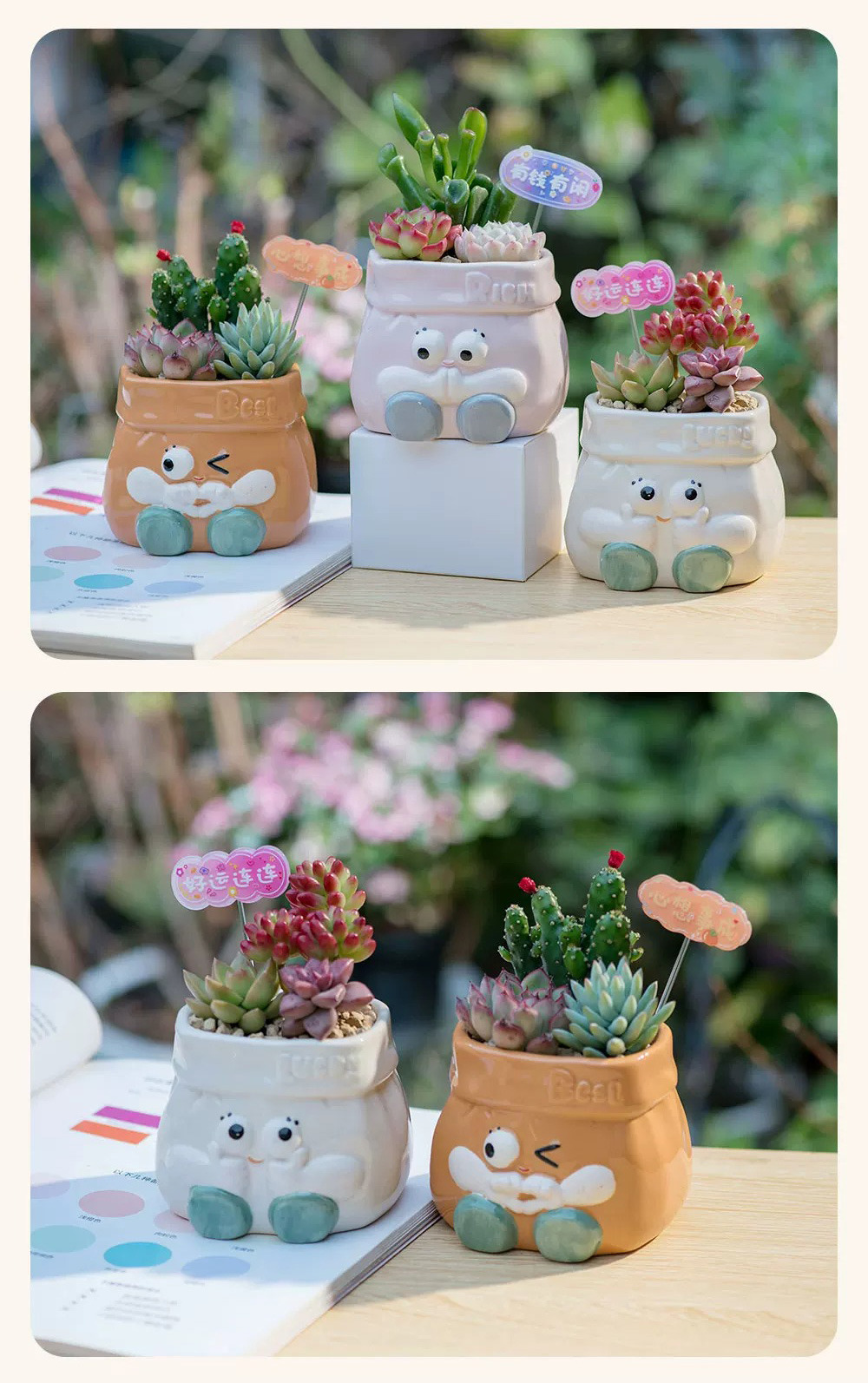 cute cartoon ceramic succulent planters: big eyed decorative pots & pen holders