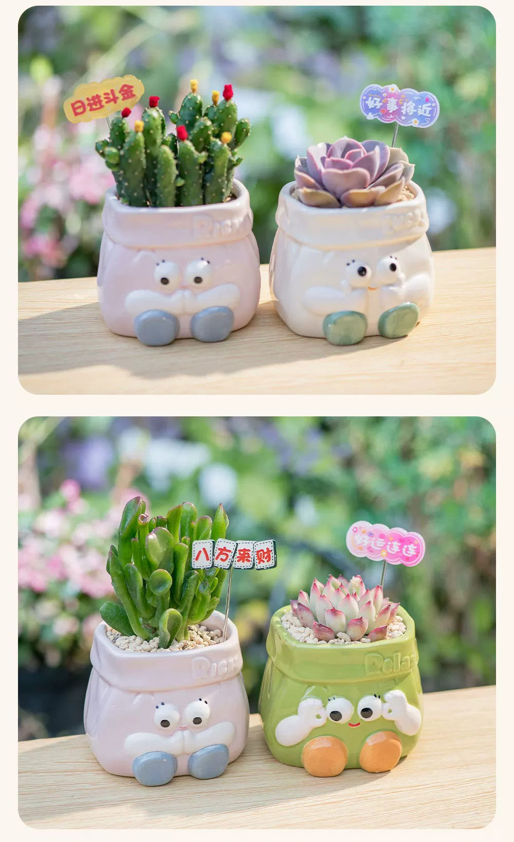 cute cartoon ceramic succulent planters: big eyed decorative pots & pen holders