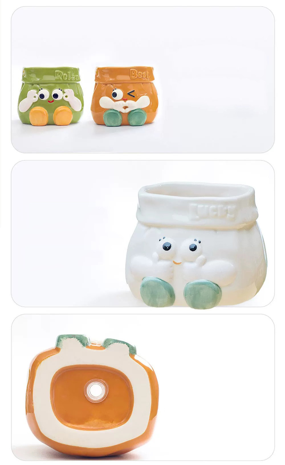 cute cartoon ceramic succulent planters: big eyed decorative pots & pen holders