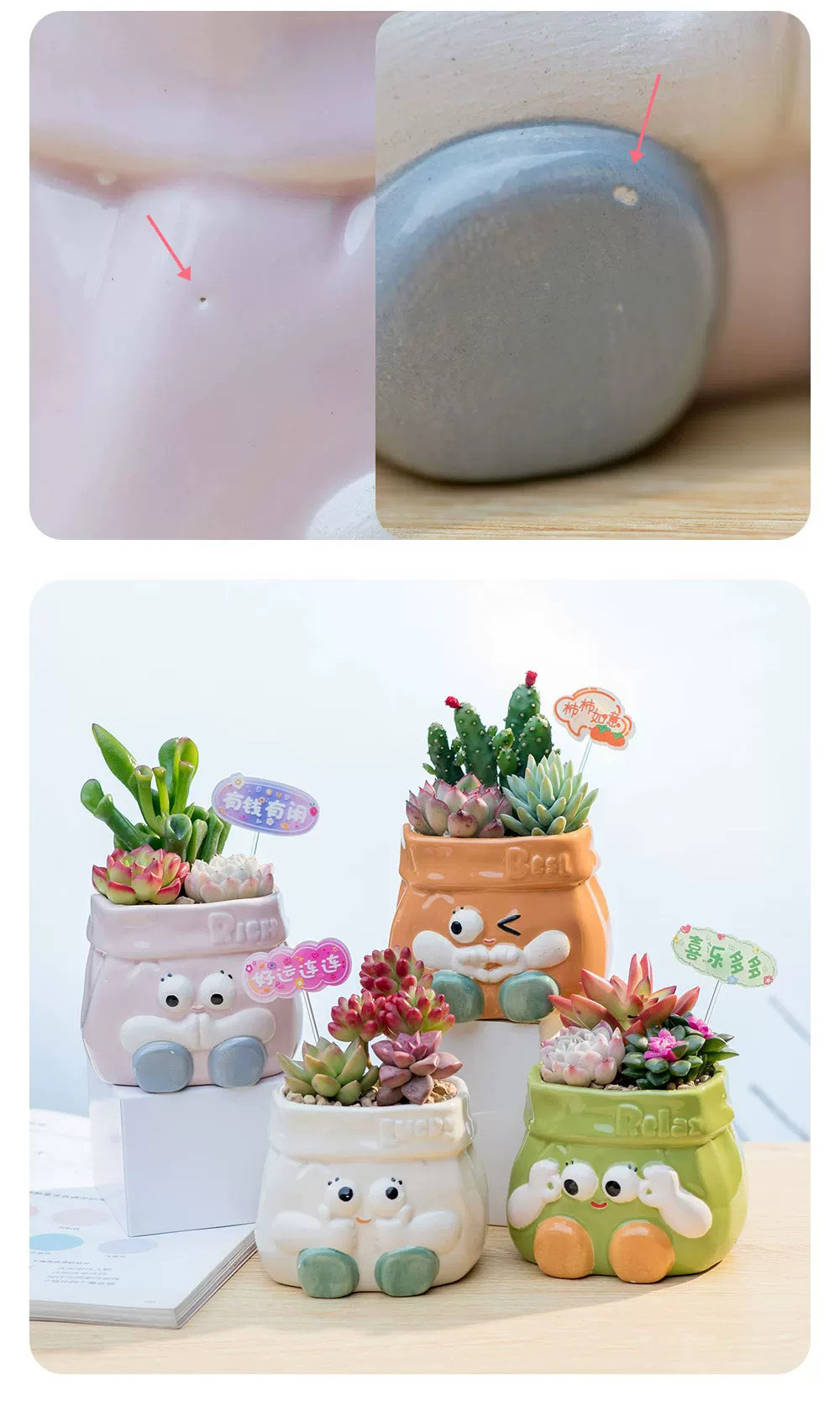 cute cartoon ceramic succulent planters: big eyed decorative pots & pen holders
