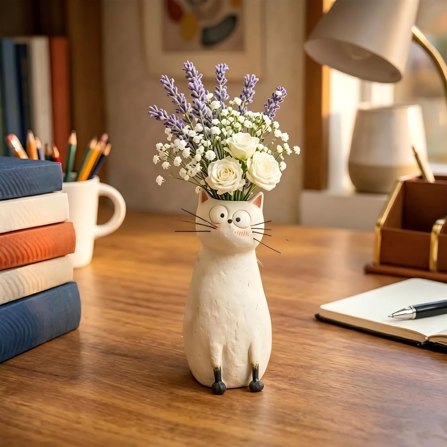 adorable resin cat flower vases for whimsical home desktop decor