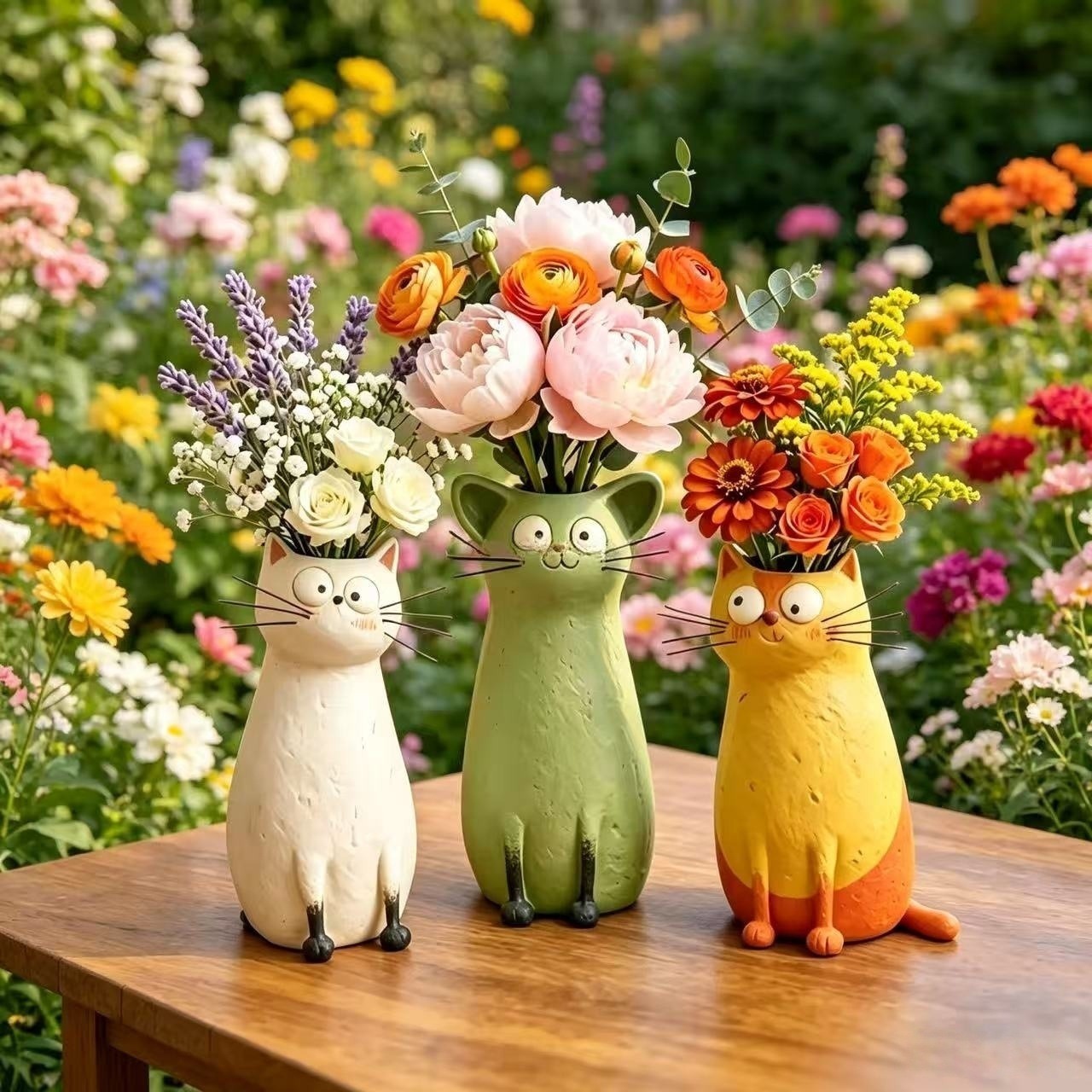 adorable resin cat flower vases for whimsical home desktop decor