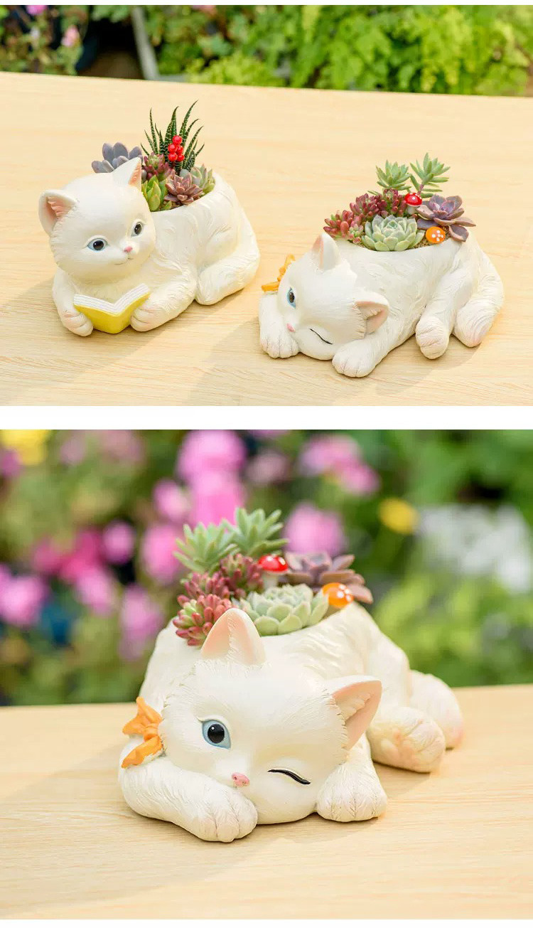 cute cartoon cat succulent planter pot for desk & garden decor