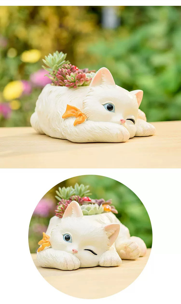 cute cartoon cat succulent planter pot for desk & garden decor