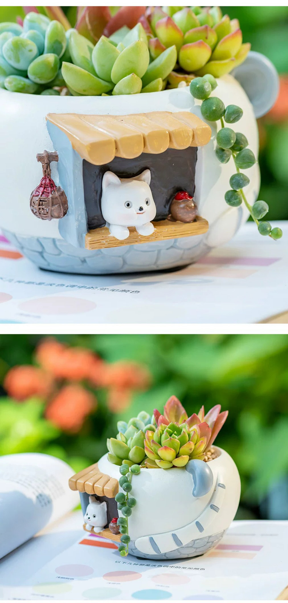 charming cartoon cat succulent planters: adorable mini desktop & balcony decor
