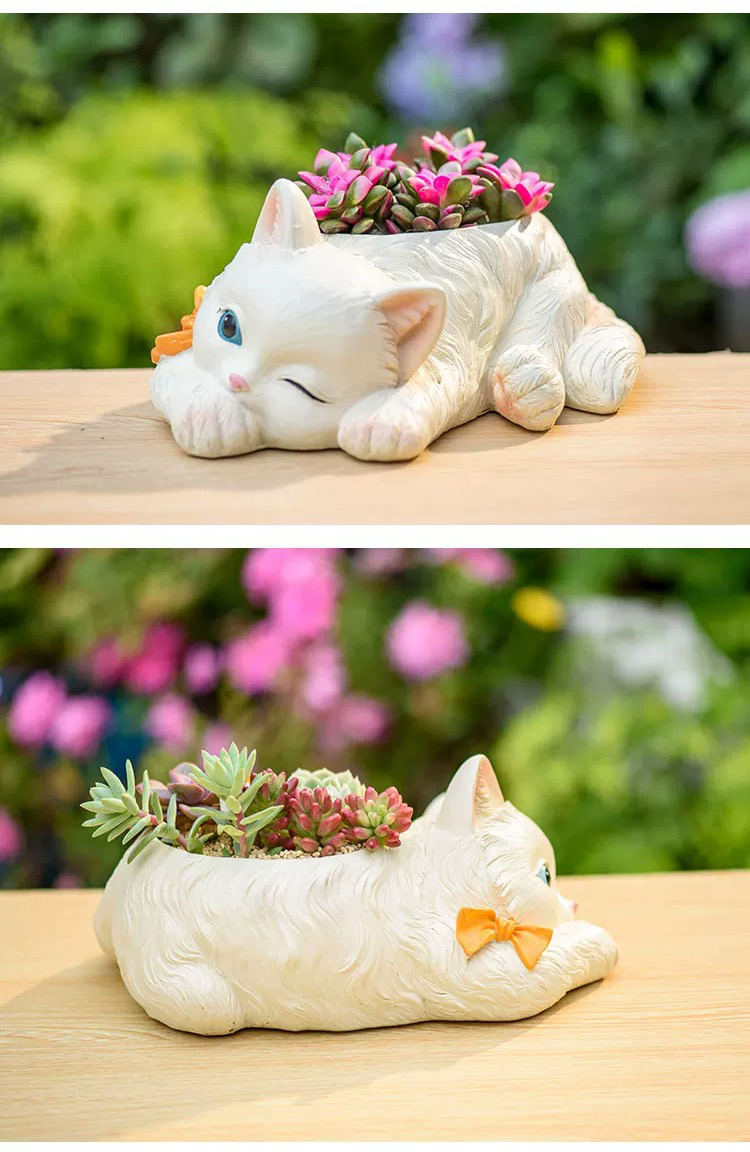 cute cartoon cat succulent planter pot for desk & garden decor