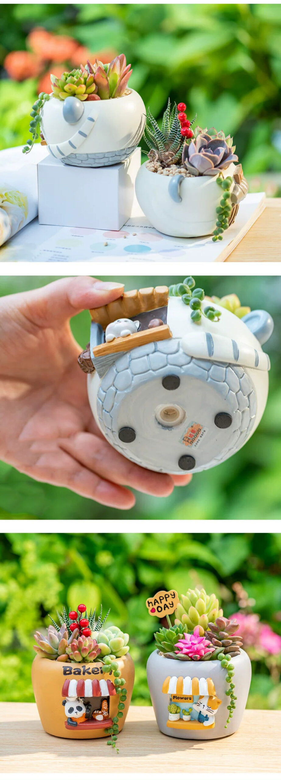 charming cartoon cat succulent planters: adorable mini desktop & balcony decor