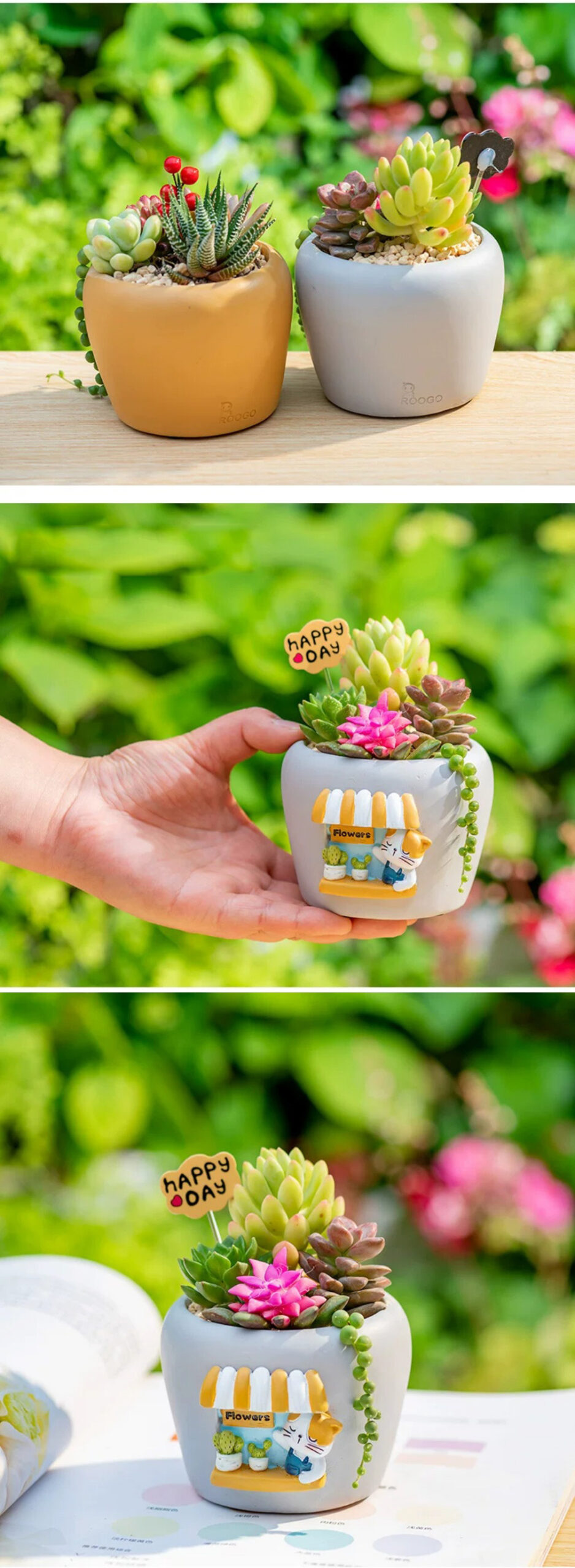 charming cartoon cat succulent planters: adorable mini desktop & balcony decor