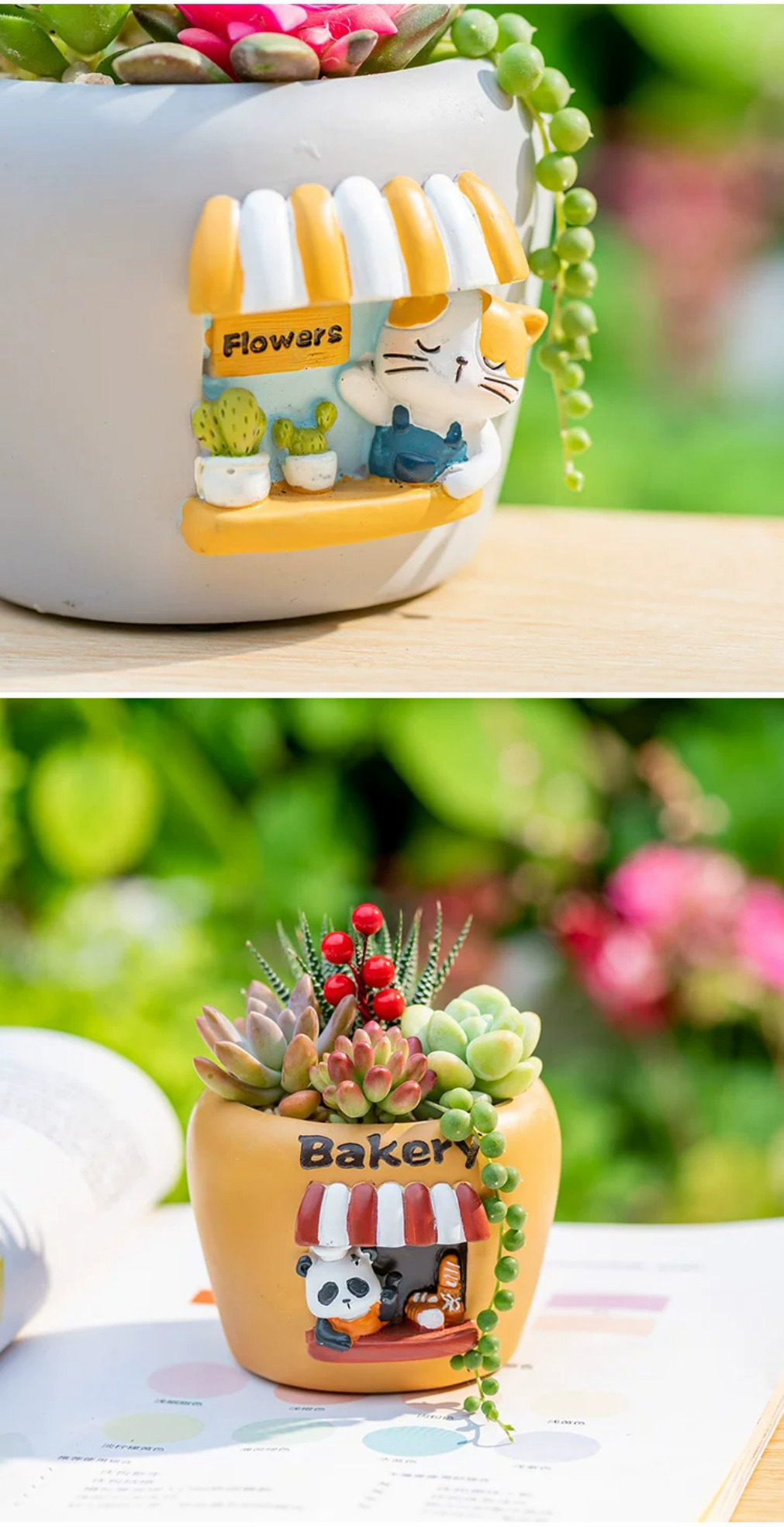 charming cartoon cat succulent planters: adorable mini desktop & balcony decor