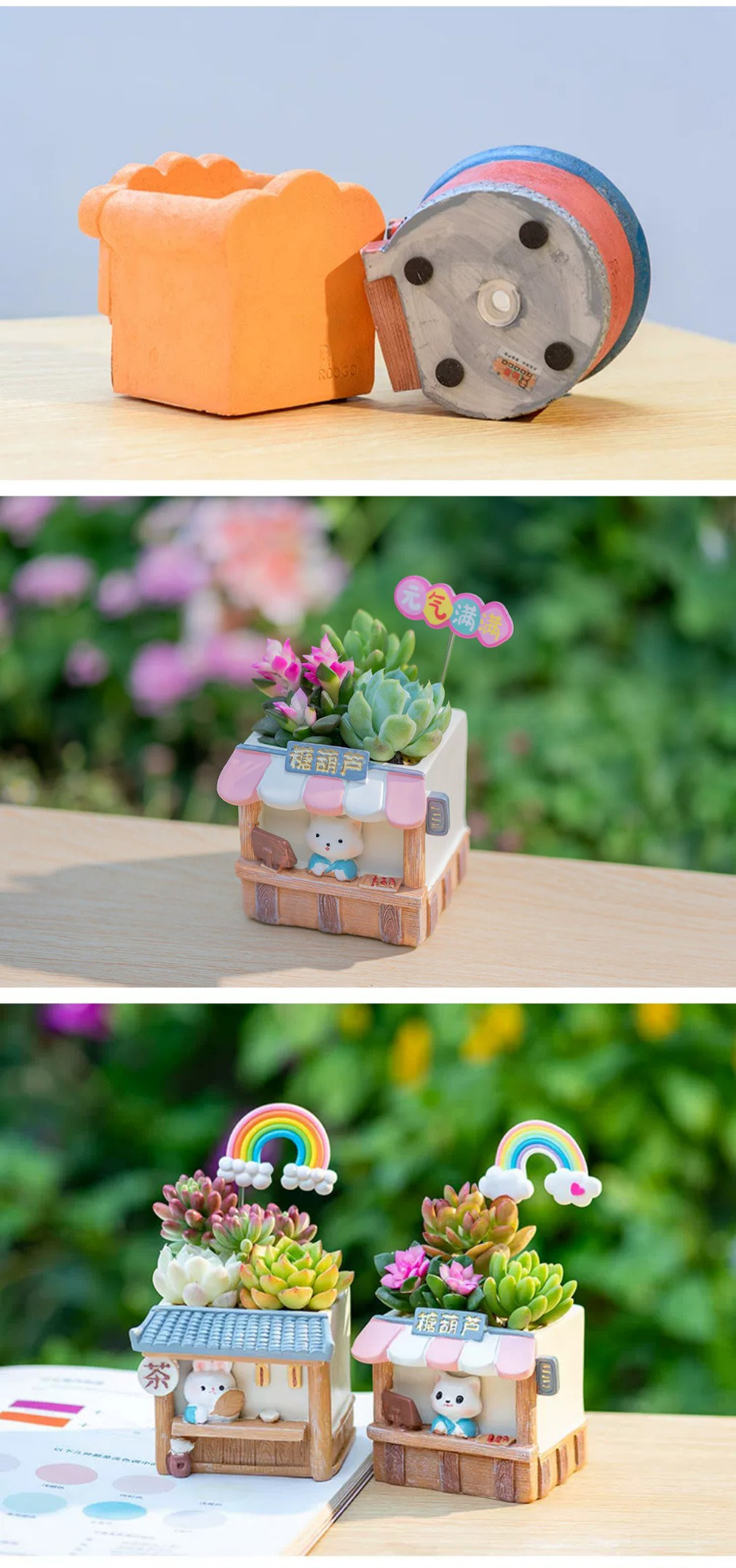 charming cartoon cat succulent planters: adorable mini desktop & balcony decor