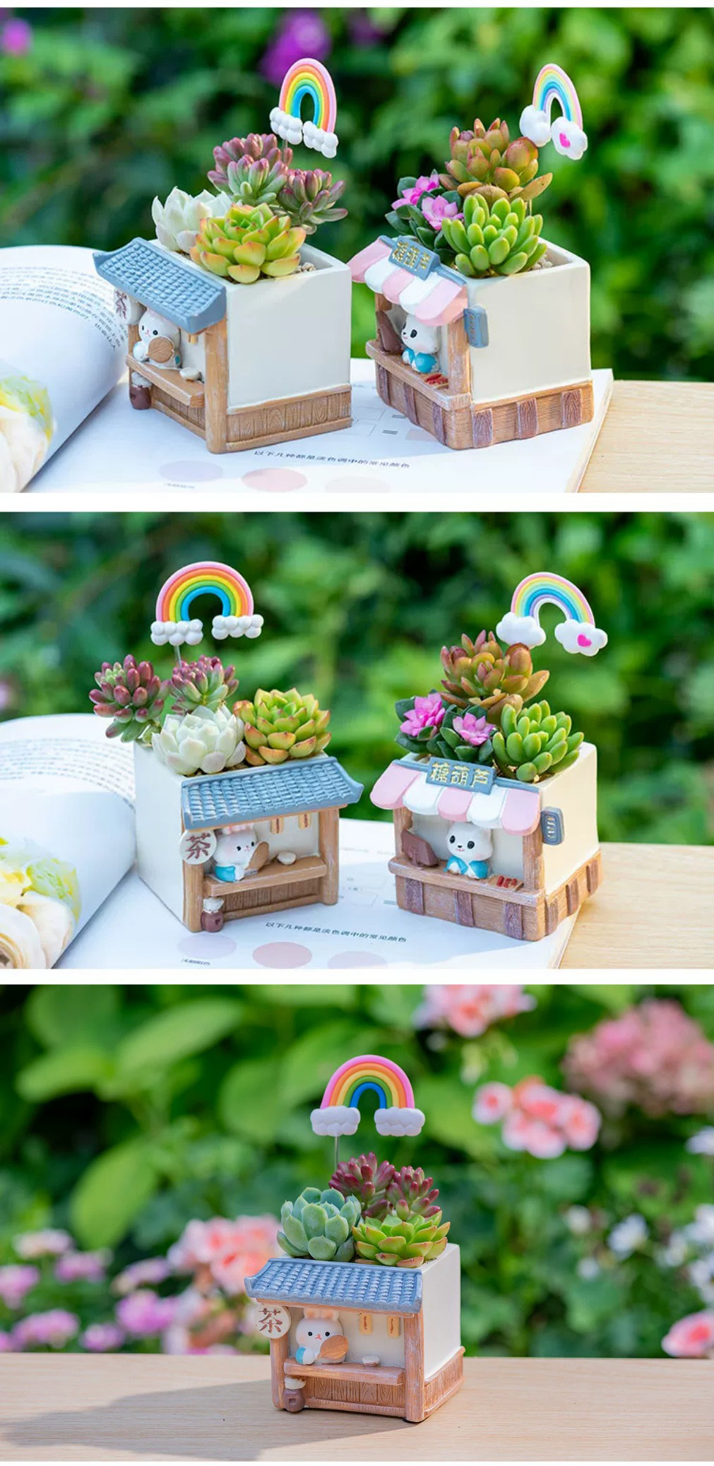 charming cartoon cat succulent planters: adorable mini desktop & balcony decor