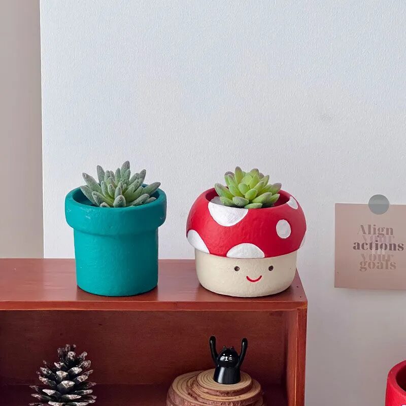 cute cartoon cement succulent planters set for desktop & balcony decor gifts
