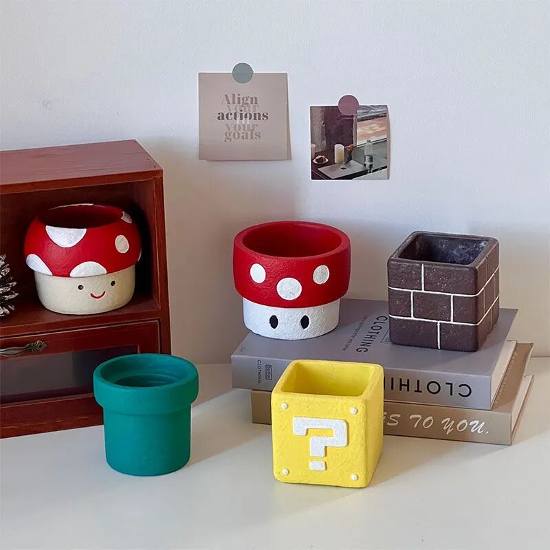 cute cartoon cement succulent planters set for desktop & balcony decor gifts