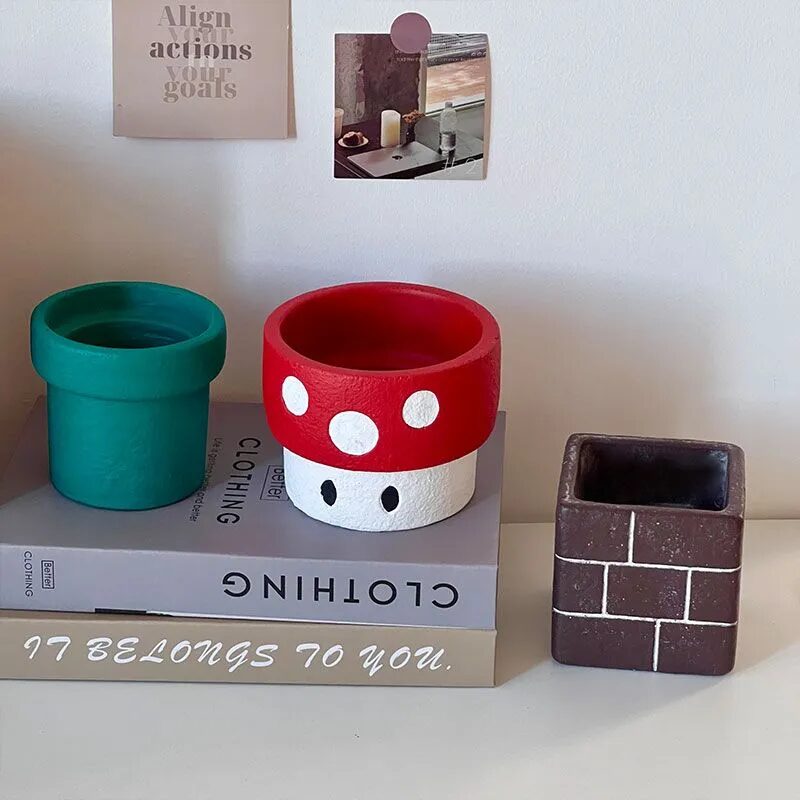 cute cartoon cement succulent planters set for desktop & balcony decor gifts