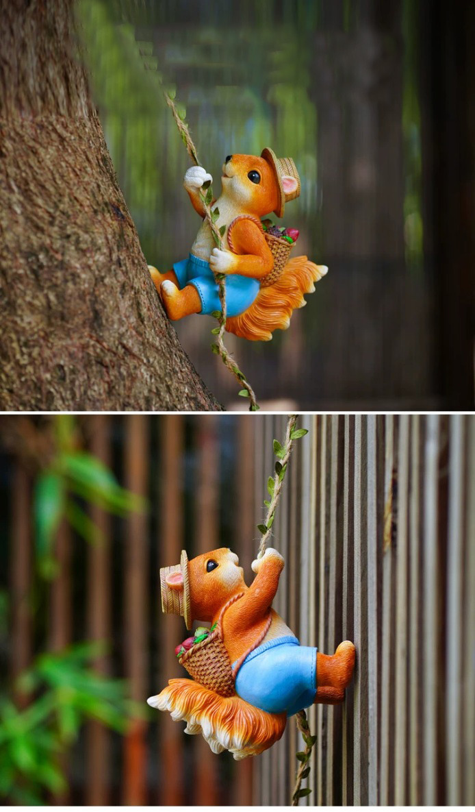 cute climbing squirrel garden statue outdoor wall art decor for patio