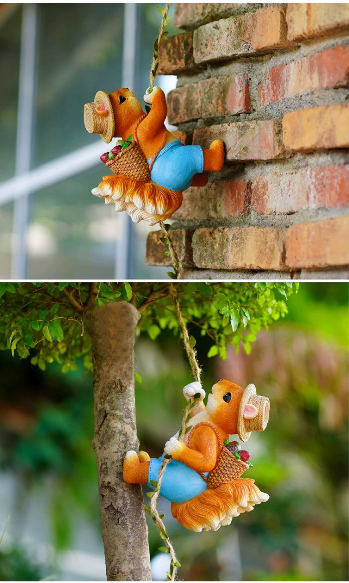 cute climbing squirrel garden statue outdoor wall art decor for patio