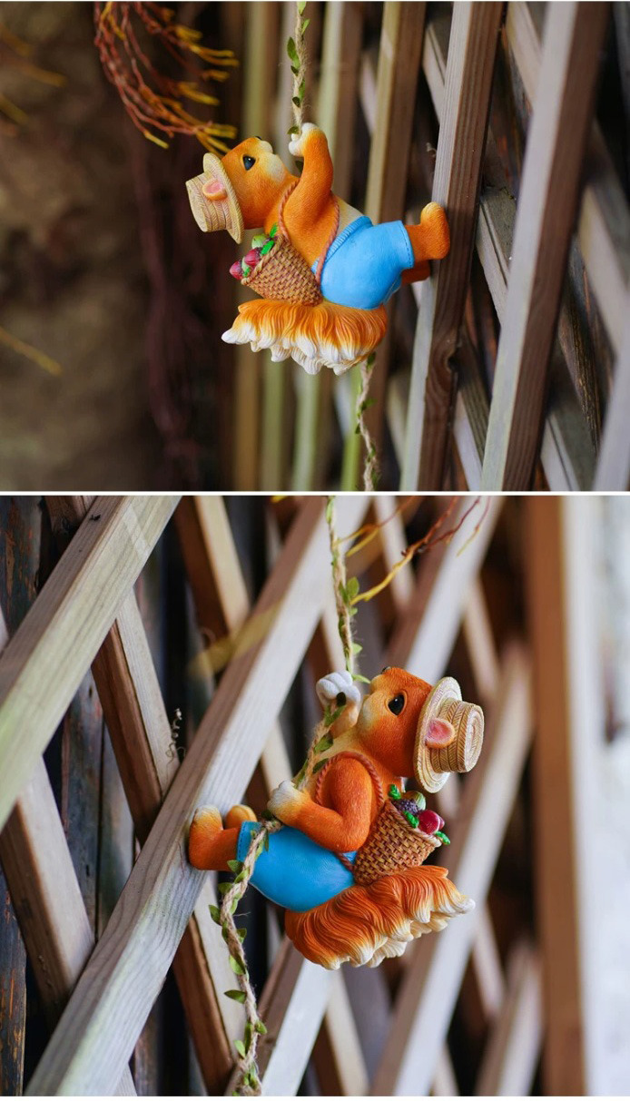 cute climbing squirrel garden statue outdoor wall art decor for patio