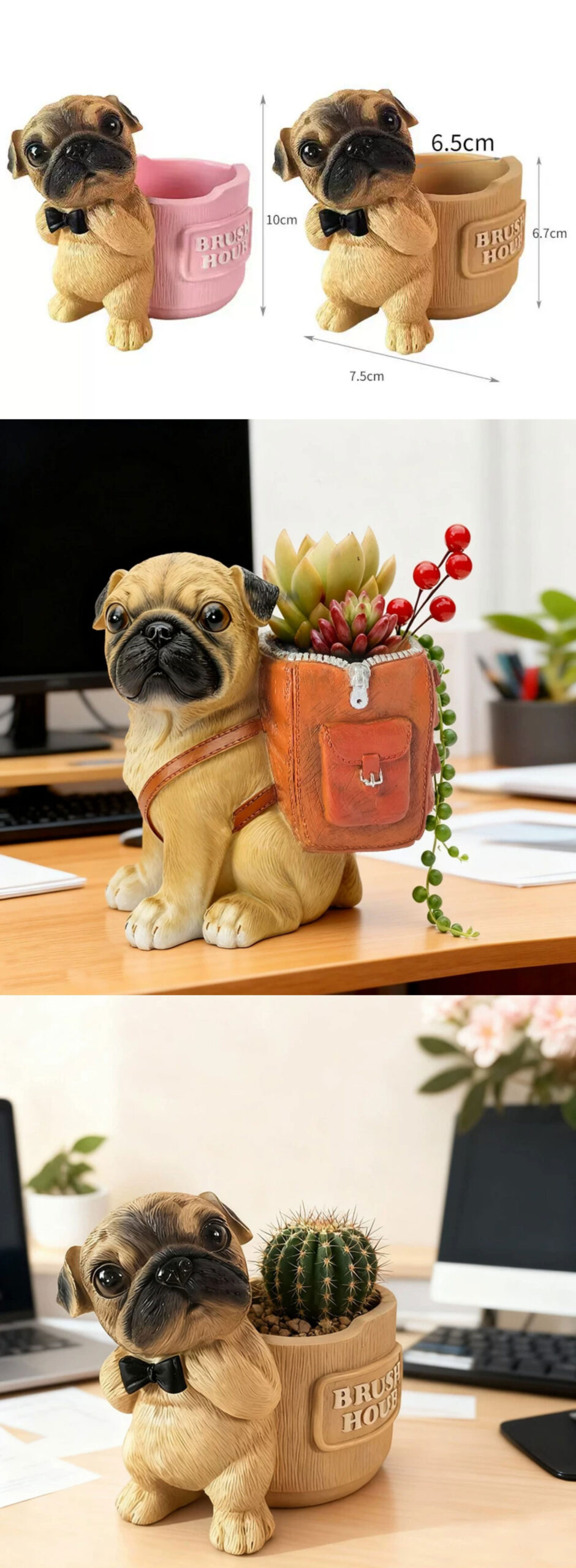 adorable dog succulent planter pot for office desk decor