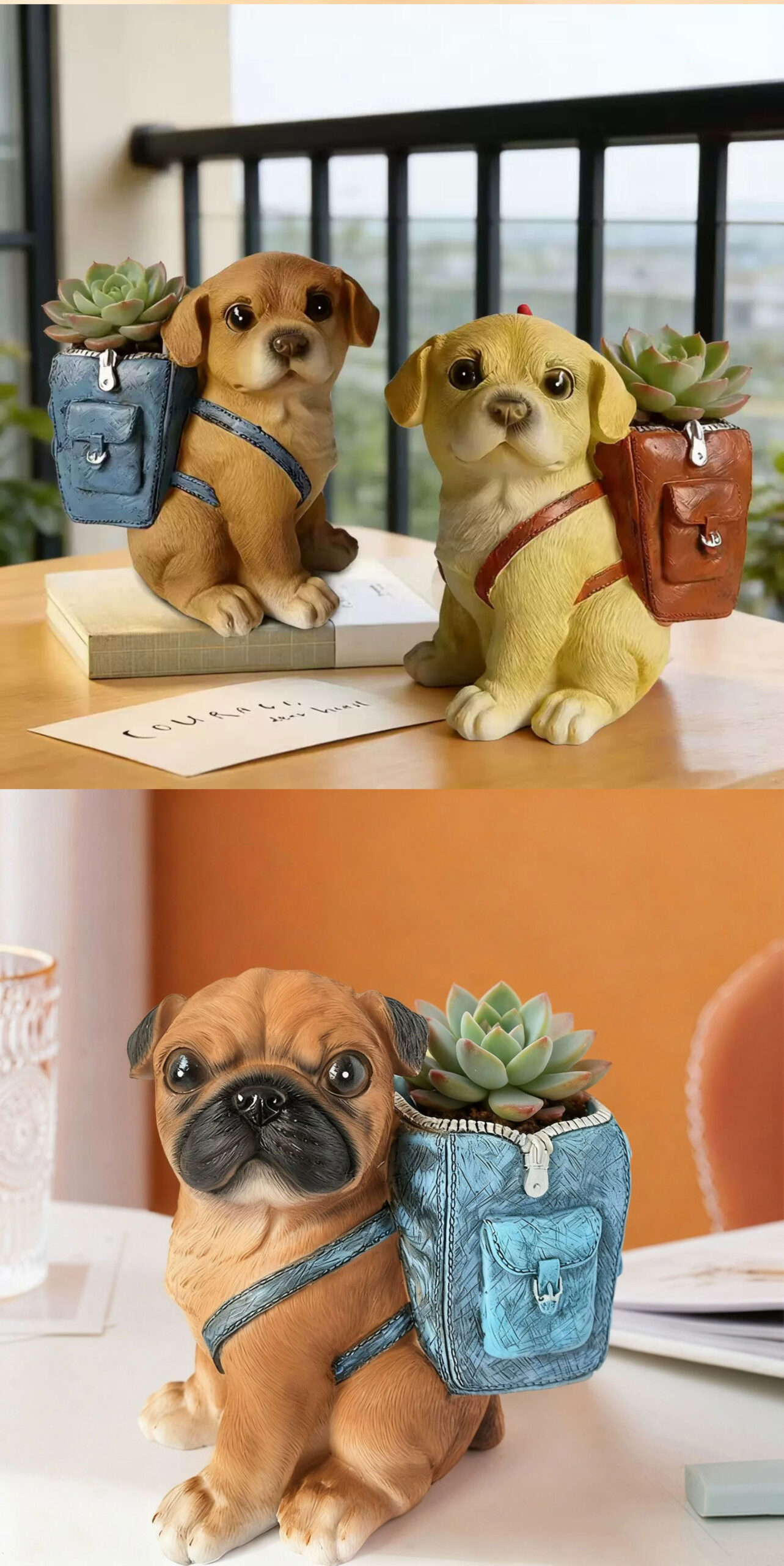 adorable dog succulent planter pot for office desk decor