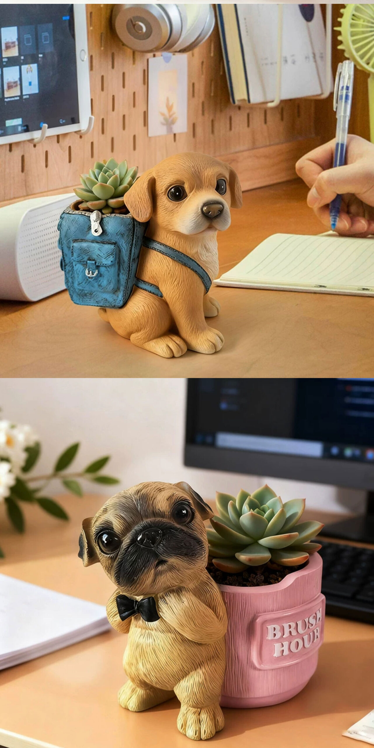 adorable dog succulent planter pot for office desk decor