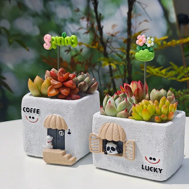 cute creative smile face house succulent planters for desktop decor
