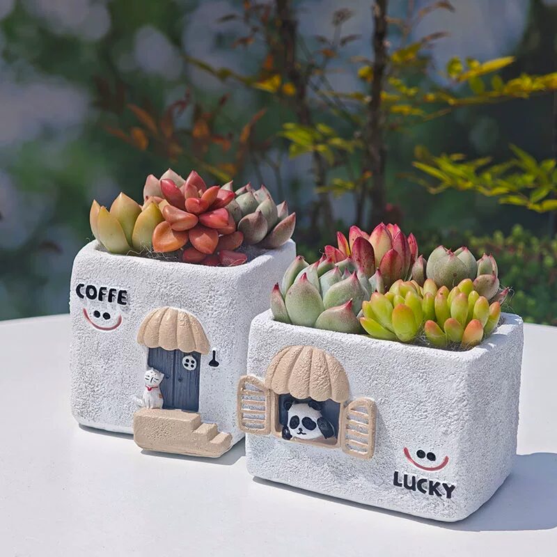 cute creative smile face house succulent planters for desktop decor