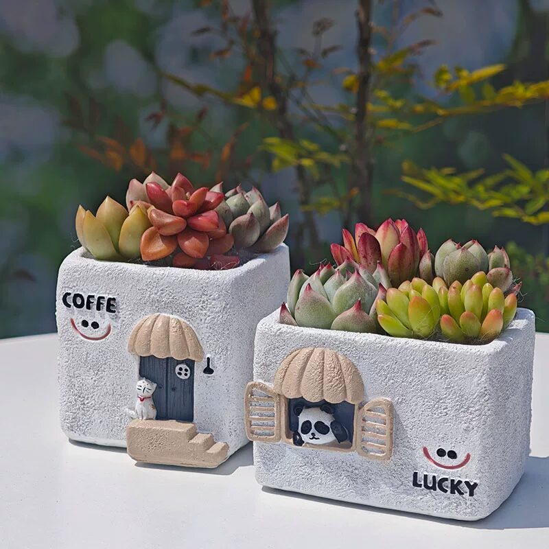cute creative smile face house succulent planters for desktop decor
