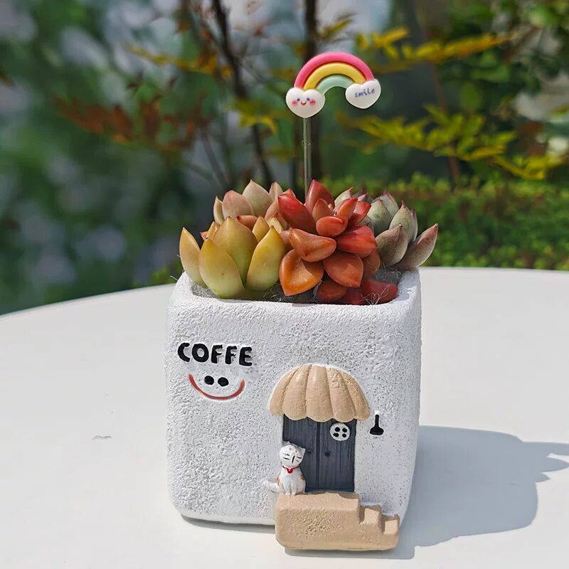 cute creative smile face house succulent planters for desktop decor