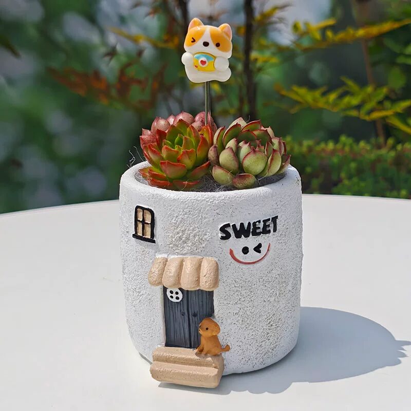 cute creative smile face house succulent planters for desktop decor