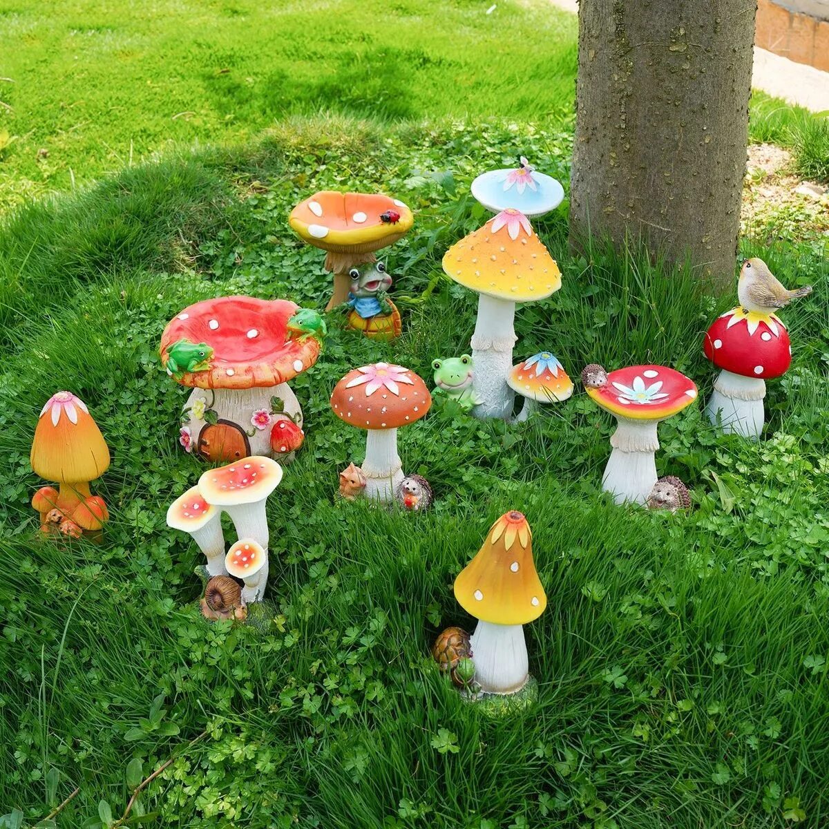 cute outdoor mushroom garden statues & whimsical fairy lawn decor