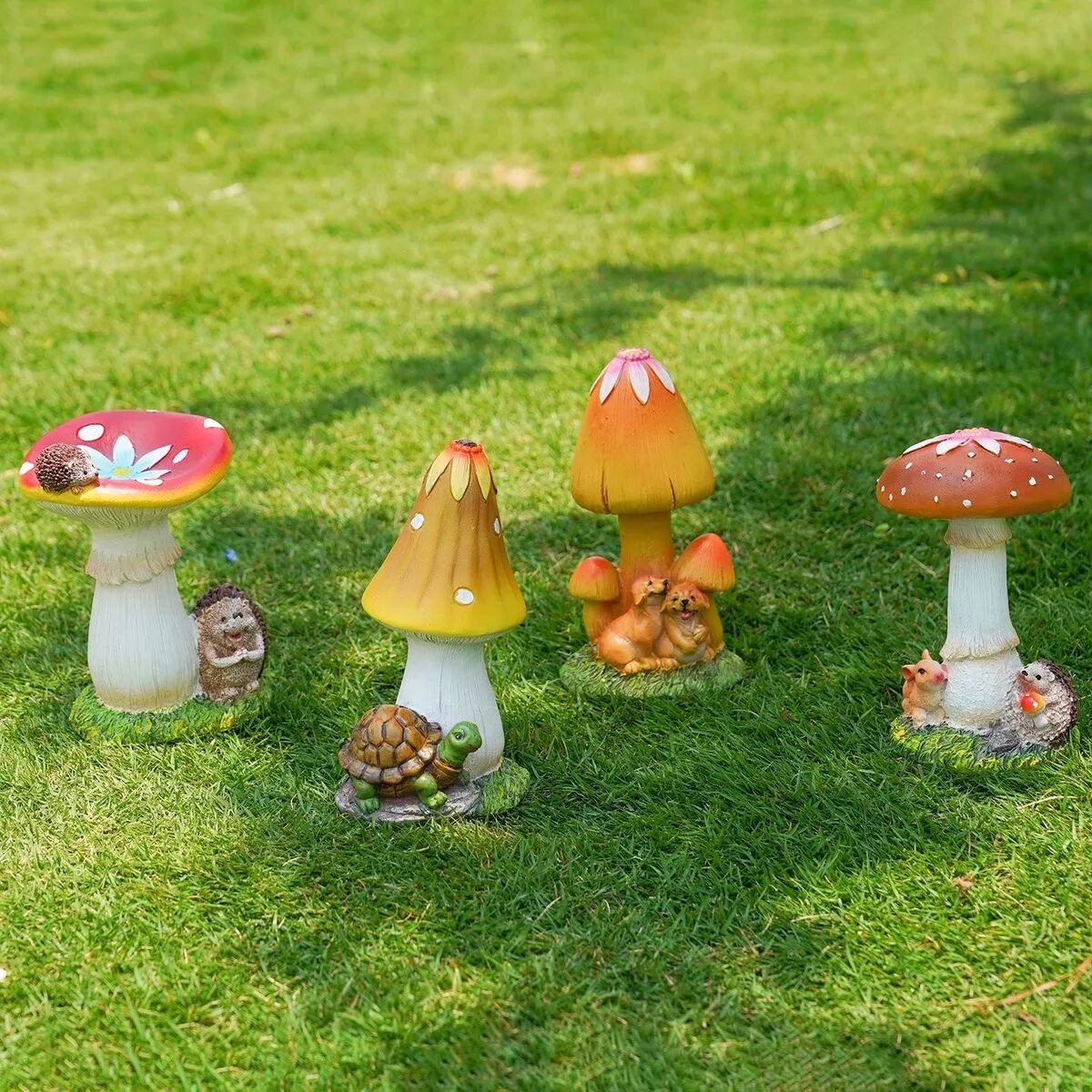 cute outdoor mushroom garden statues & whimsical fairy lawn decor