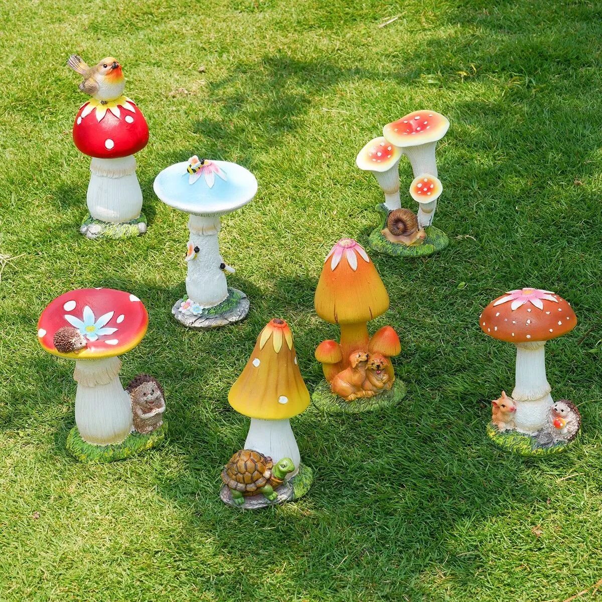 cute outdoor mushroom garden statues & whimsical fairy lawn decor
