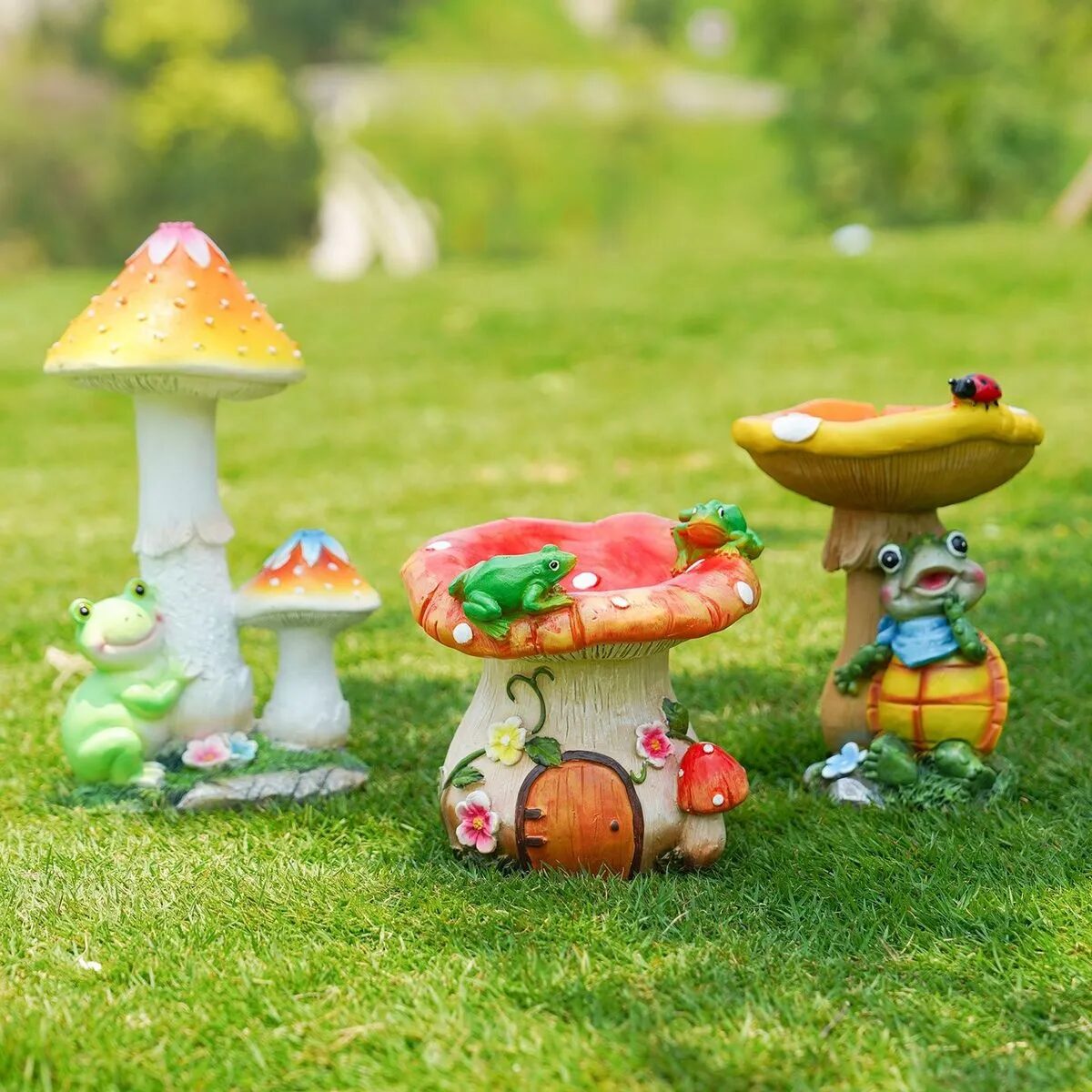 cute outdoor mushroom garden statues & whimsical fairy lawn decor