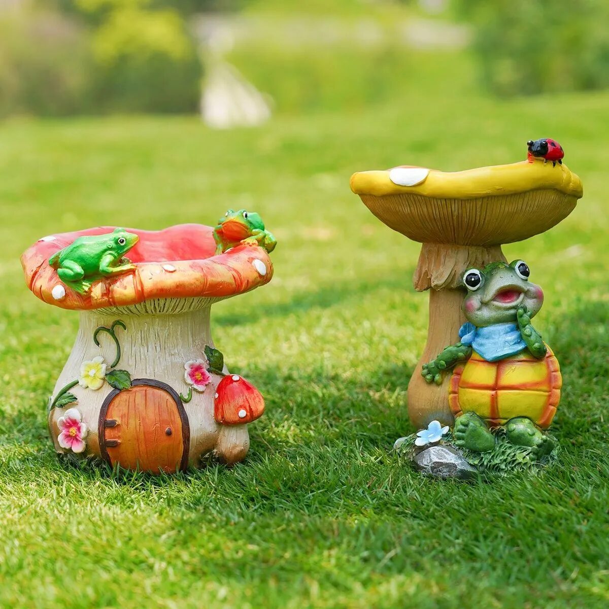 cute outdoor mushroom garden statues & whimsical fairy lawn decor