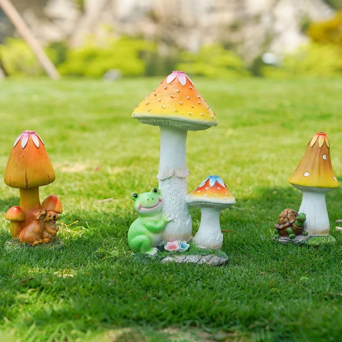 cute outdoor mushroom garden statues & whimsical fairy lawn decor