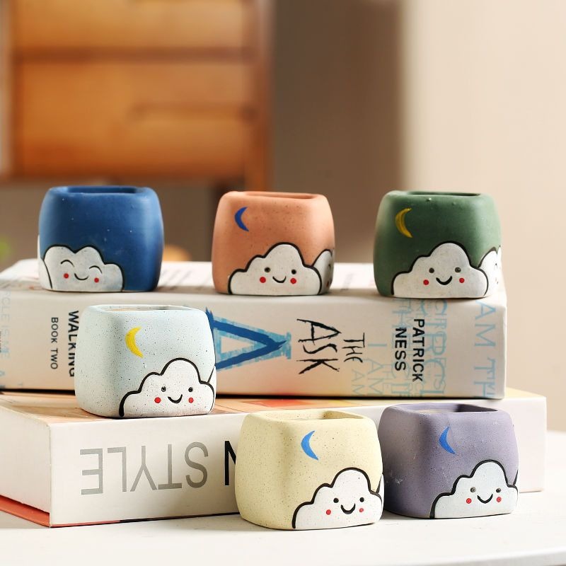 cute cartoon ceramic succulent planter pot breathable desktop decor