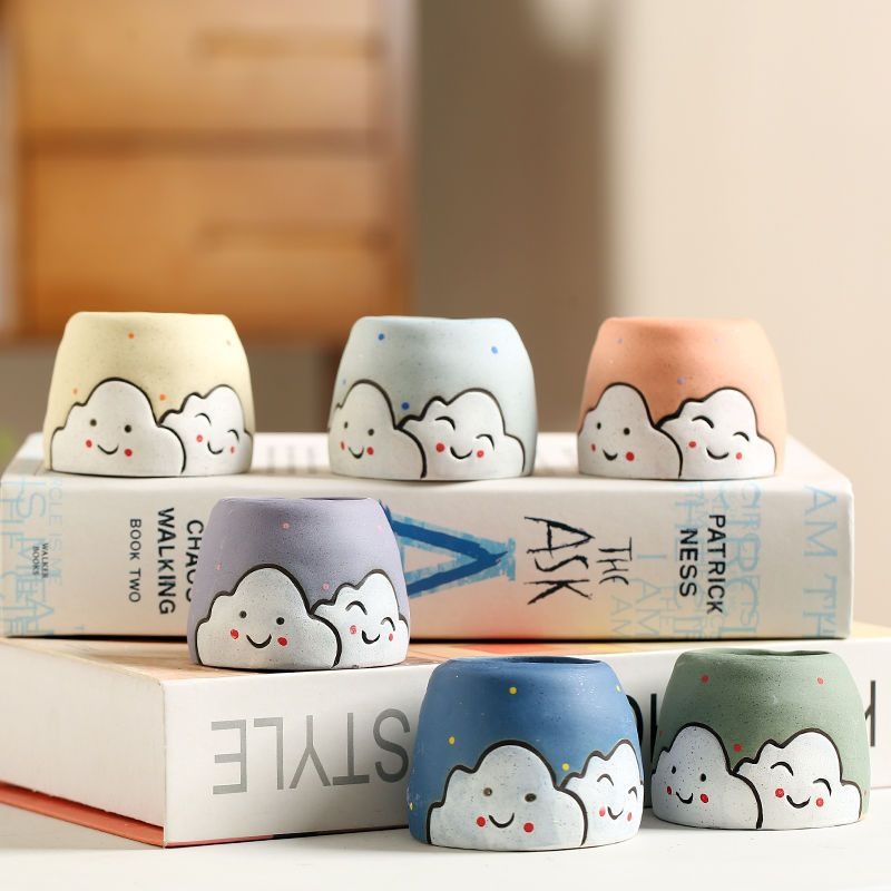 cute cartoon ceramic succulent planter pot breathable desktop decor