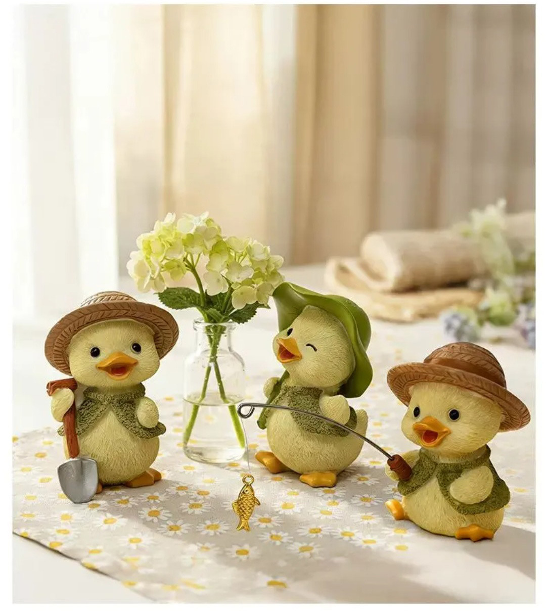 charming yellow duck figurines: cute office desk & garden decor