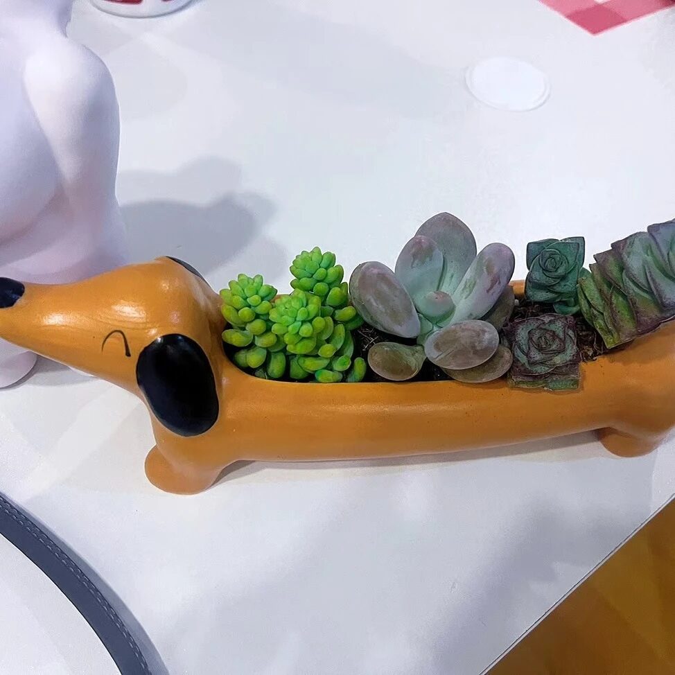 adorable dachshund dog succulent planter | cute animal pot decor