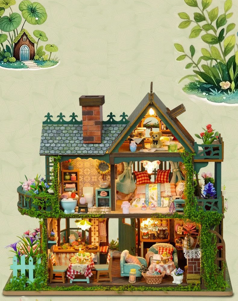 diy miniature elf garden villa dollhouse kit 3d puzzle craft gift