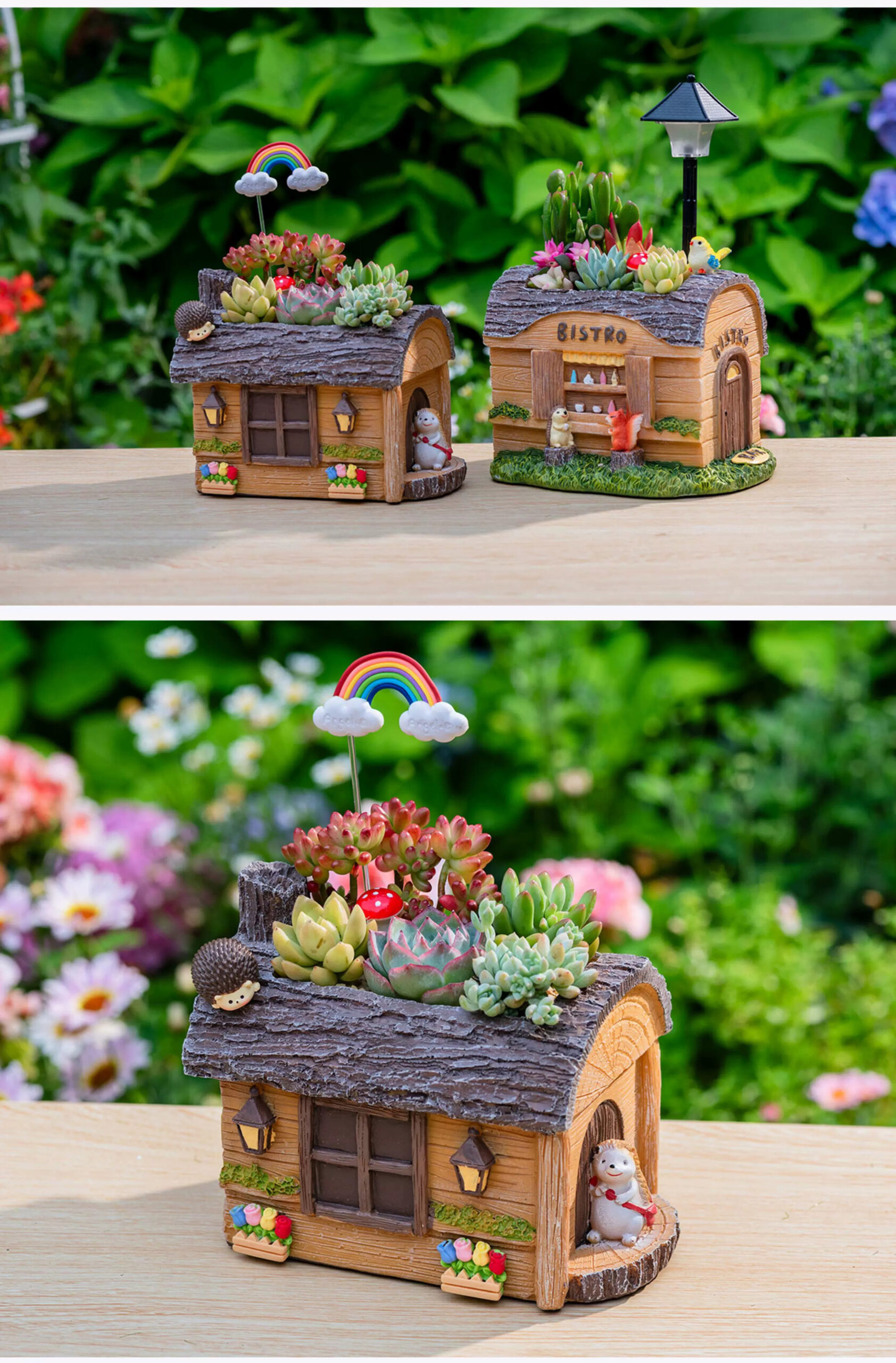 charming forest cabin succulent planter | whimsical mini house pot decor