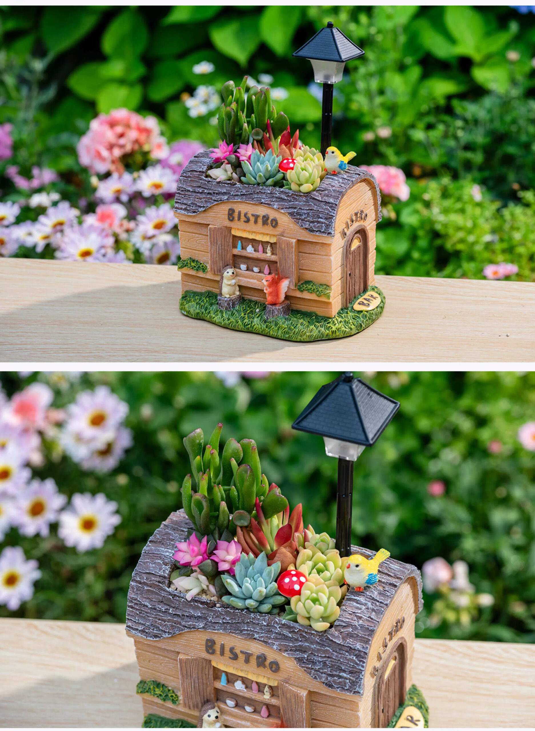 charming forest cabin succulent planter | whimsical mini house pot decor