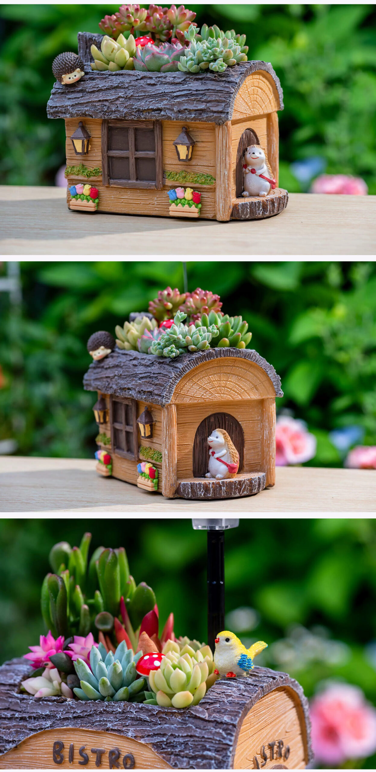 charming forest cabin succulent planter | whimsical mini house pot decor
