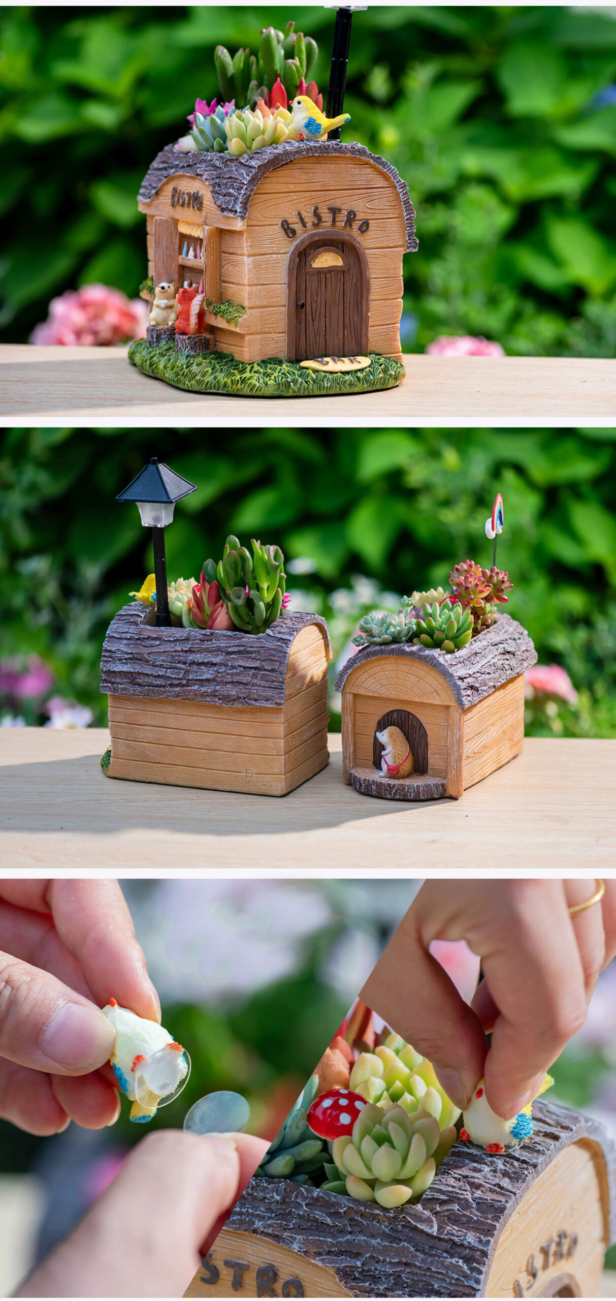 charming forest cabin succulent planter | whimsical mini house pot decor